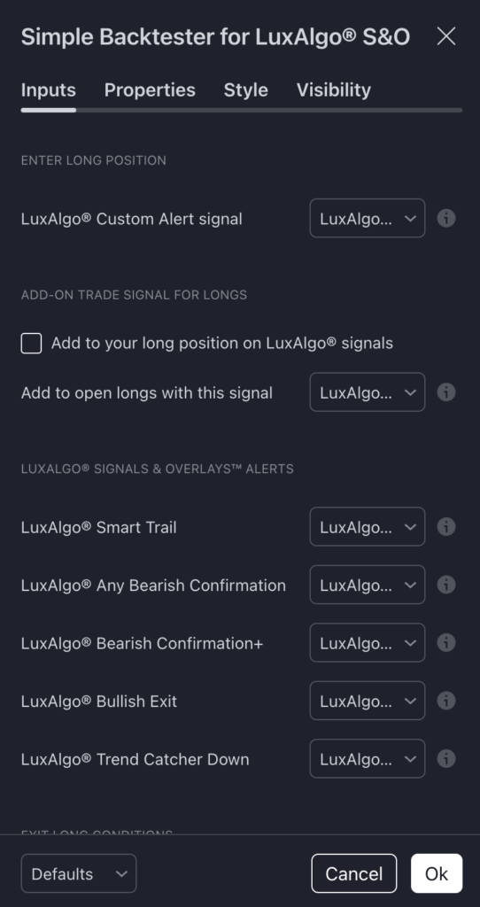 Simple Backtester for LuxAlgo Signals & Overlays indicator